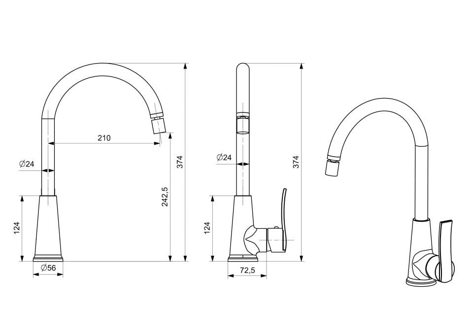 Nova Krom Mutfak Bataryası Kısa Boru