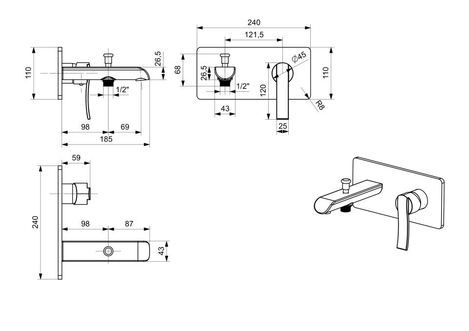 Ankastre Lavabo Bataryası Ayırıcılı Krom
