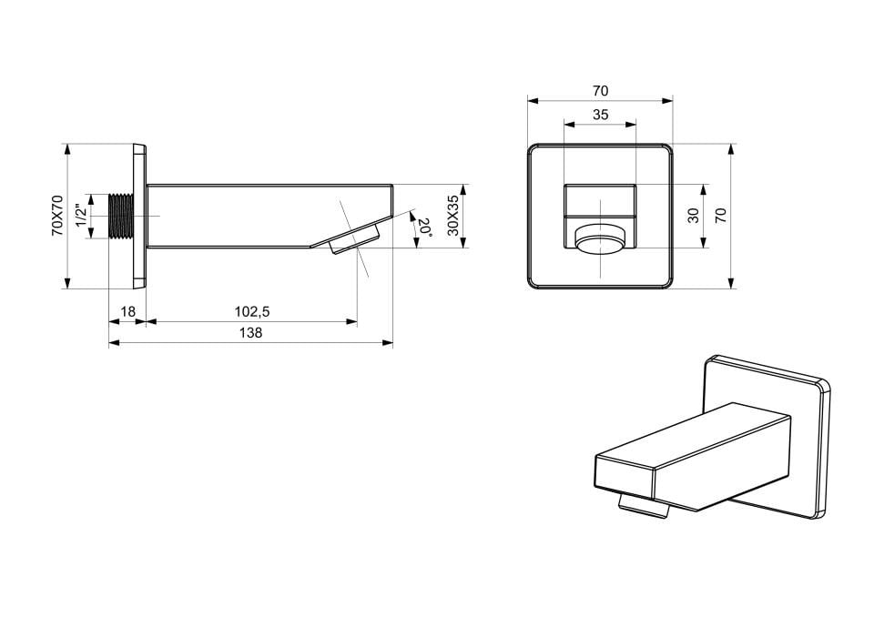 Ayırıcısız Duş Çıkışı Gaga Kare Kısa Krom