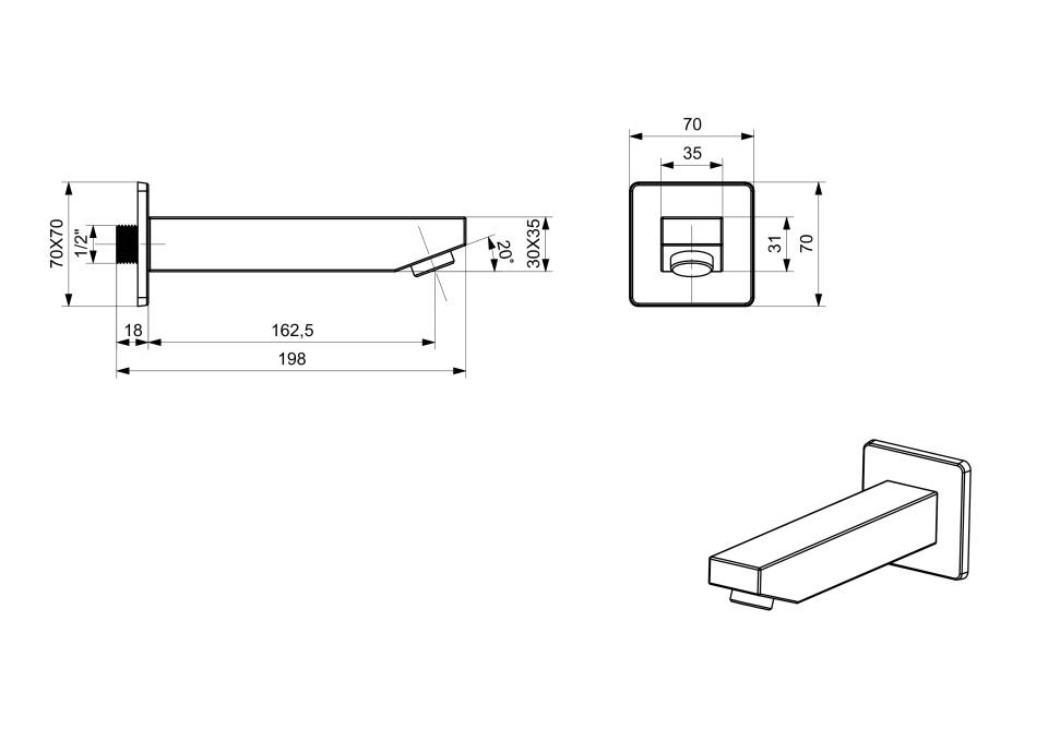 Ayırıcısız Duş Çıkışı Gaga Kare Uzun Krom