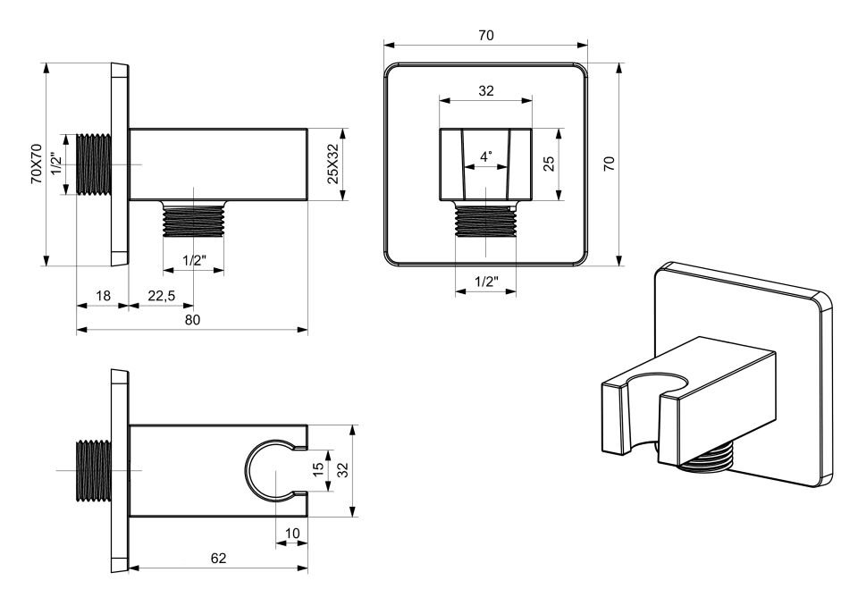 Mafsallı Duş Çıkışı Kare Krom