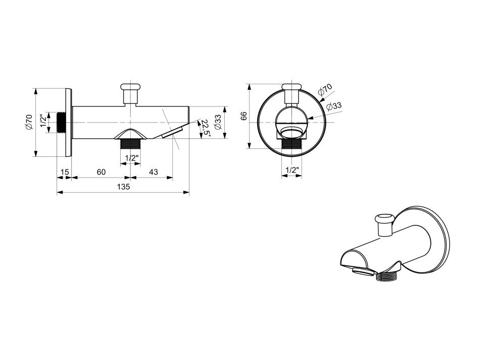 Ayırıcılı Duş Çıkışı Gaga Yuvarlak Kısa Krom