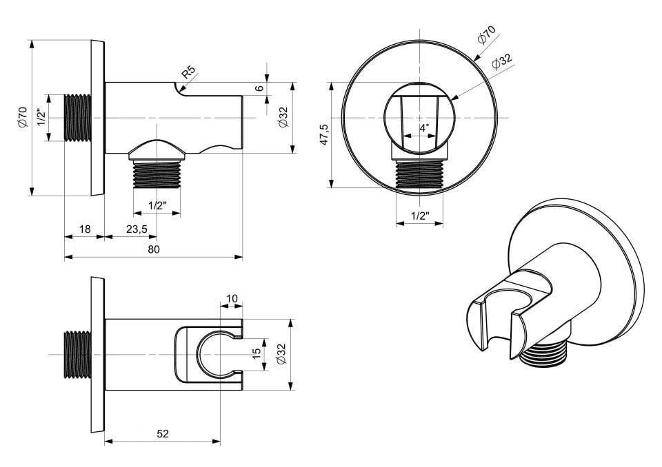 Mafsallı Duş Çıkışı Yuvarlak Krom