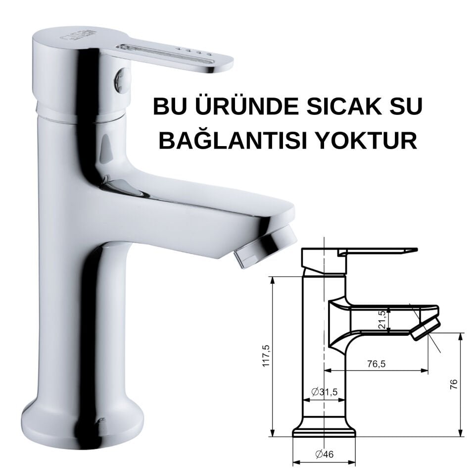 TulipEko Lavabo Batarayası Tek Su Girişli Krom