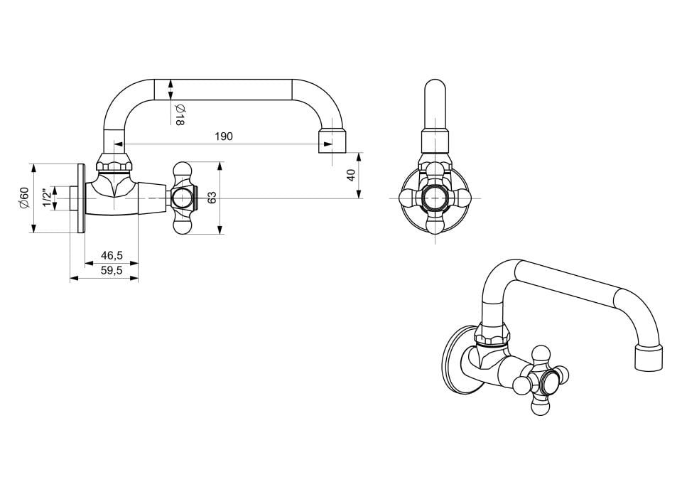 Lavabo Musluğu Duvardan Borulu Krom