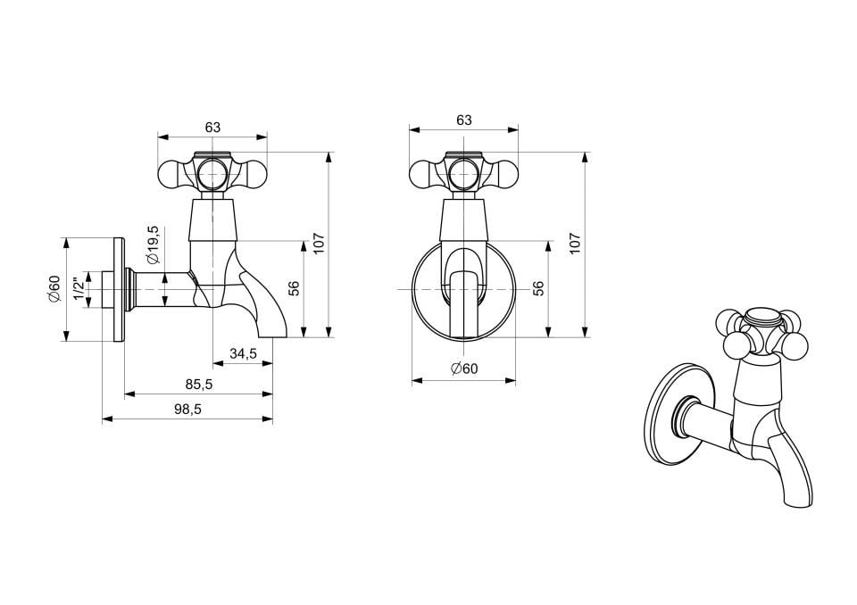 Nostalji Kısa Musluk Krom