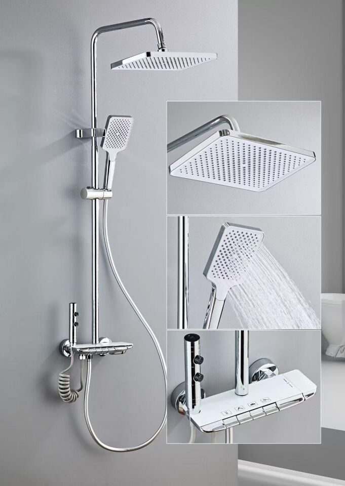 Cam Yüzeyli Krom Piyano Duş Seti