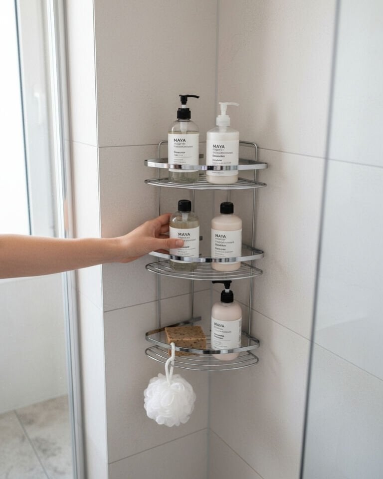 Paslanmaz Köşelik Üç Katlı Banyo Rafı